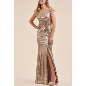 New B2 JASMINE Women's Sandstone Boat Neck Sequin Long Bridesmaid Dress Size 26